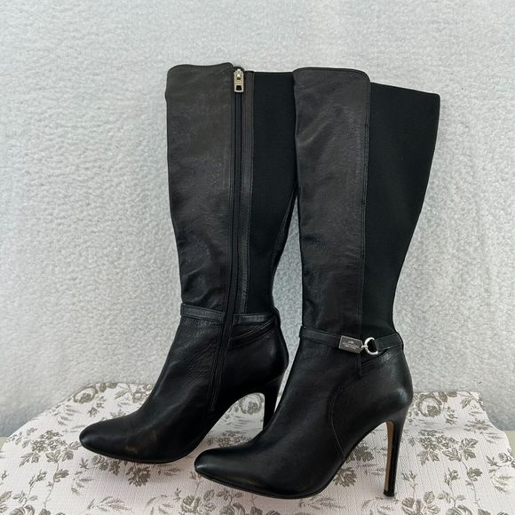 Coach Womens Ultima Boot size 8.5 Leather black stiletto sleek career buckle zip - Picture 5 of 14